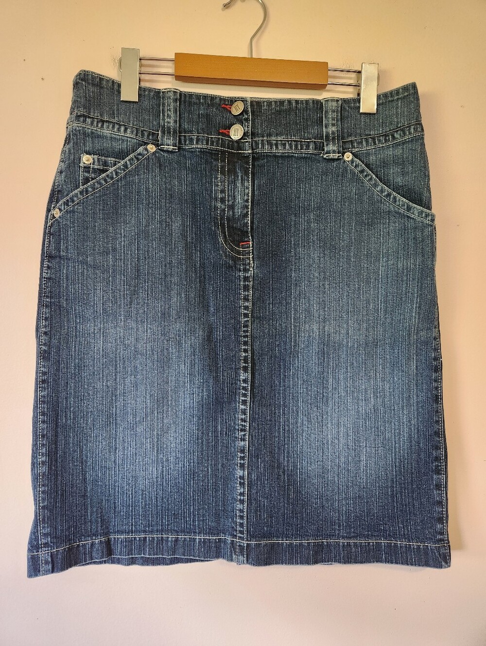 Vintage Y2K New York & Company Denim Pencil Midi Skirt Medium Wash Size 10